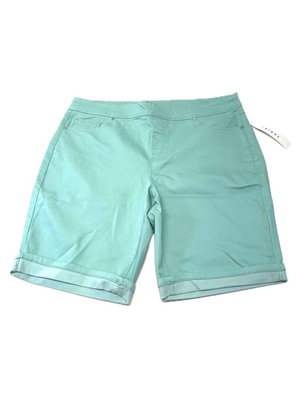 NWT Tribal Mint Green Pull-On Bermuda Shorts Stretch Cuffed - Size 18